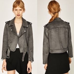 ZARA Faux Suede Biker Moto Gray Jacket